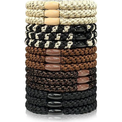 Elastique Cheveux Fille, Élastiques à Cheveux en Coton Doux Tissé, Multicolore Elastique Cheveux, Élastiques pour Femmes et Filles, Sans Douleur et Durable (Marron Noir) (1/5)