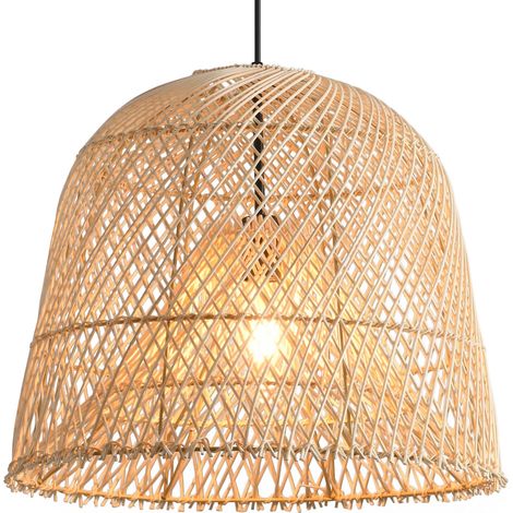 Parrot Uncle 38cm Rattan Pendant Light, Handwoven Natural Bamboo Shade, Boho Hanging Lamp, Adjustable Height, E27 Socket for Living Room & Dining Room (Bulb Not Included)