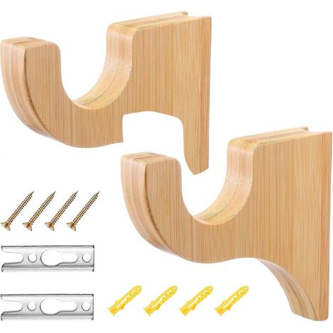 Lot de 2 supports de tringle à rideaux en bois massif épaisseur 254 cm fixation murale brun clair rustique (1/5)