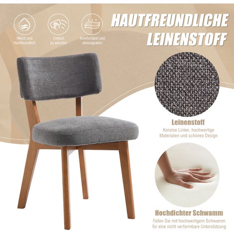 Ensemble de 2 chaises salle à manger milieu du siècle, pieds bois massif, assise rembourrée lin gris – cuisine, salon, bureau (1/4)