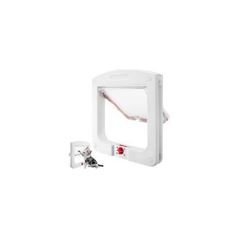 Chatière 24x20x3 cm avec serrure 4 voies, installation facile, porte sécurisée pour chat, compatible intérieur/extérieur, blanche (1/5)