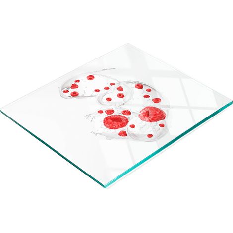 Dekoratives Küchenschneidebrett aus Glas, Himbeeren mit Milch, 60 x 52 cm (1/5)