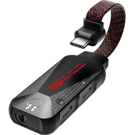 Câble audio GS1 3-en-1 USB-C vers jack 3,5 mm, compatible avec la charge rapide, adaptateur pour carte son de jeu mobile, adaptateur pour câble audio jack, et bouton de volume. (1/3)