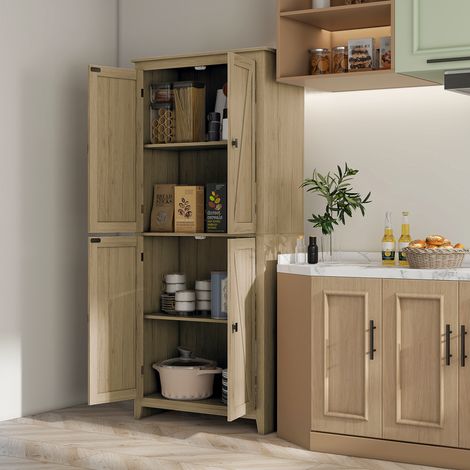 Armoire cuisine à 4 portes étagères réglables base en bois surélevée - Dimensions: 80x40x182cm