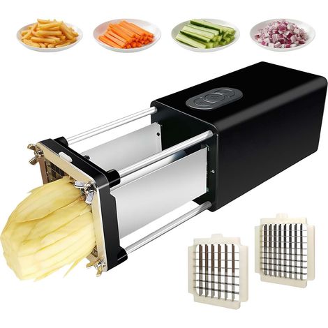Cortadora eléctrica de patatas fritas, totalmente automática, multifuncional, 58 W, alta potencia para cortar patatas, zanahorias, frutas y verduras (negra)