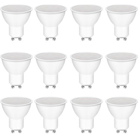 Confezione da 12 lampadine LED GU10, equivalenti a 5W, 3000K, 400 lm, angolo del fascio luminoso di 120°, 220-240V AC, non dimmerabili, senza sfarfallio, a risparmio energetico, luce bianca calda…-Aqu (1/5)