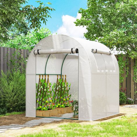 Serre de jardin, serre à plantes portable avec cadre en acier et couverture en plastique, blanche (1/5)