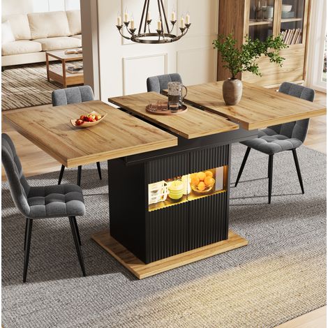 Tavolo allungabile 110-140 x 80 x 76 cm con contenitore LED, nero/legno DESVIAE (1/5)