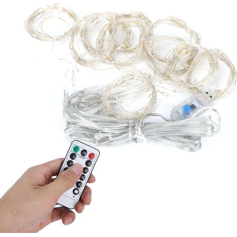 Guirlande lumineuse rideau 3x3m USB 300 LED avec télécommande pour décoration de fête à la maison - Jaune chaud (1/5)