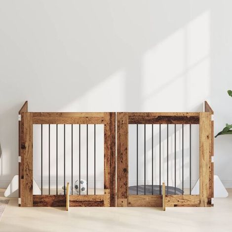 Barrière pour chien à 4 supports, bois antique, 80 x 80 cm