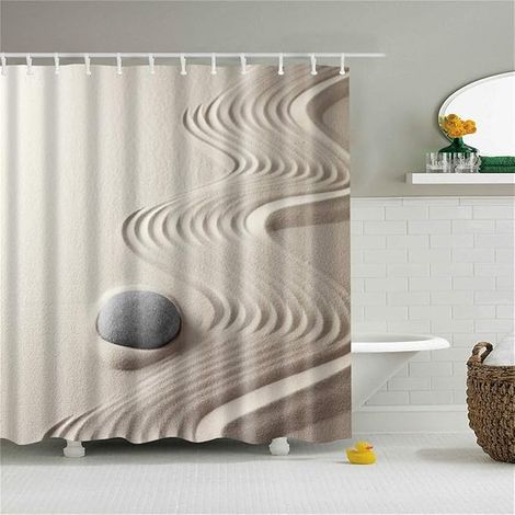 BRAVIX Rideau de Douche Tissu Lavable, Rideaux de Salle de Bain Facile à Nettoyer Résistant à l'eau Anti-moisissure Décor À La Maison Accessoires (Sable Fin,120x180cm) (1/3)