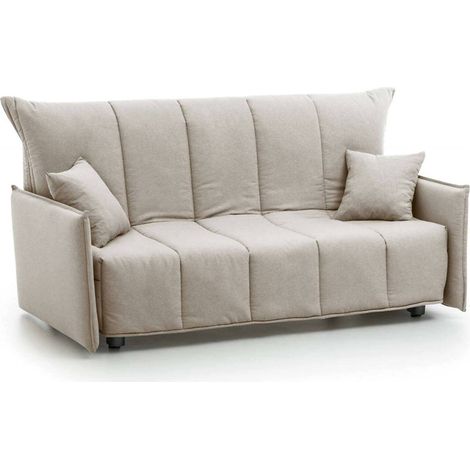 Talamo Italia Schlafsofa Allyson, 3-Sitzer-Sofa, 100% Made in Italy, Wohnzimmersofa mit Trolley-Öffnung, aus gepolstertem Stoff, mit Standard-Armlehnen, Cm 190x90h85, Beige