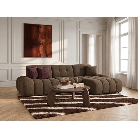 BOBOCHIC - Canapé d'angle avec dossier avance recule APOLLON en tissu bouclette Angle droit Marron (1/5)