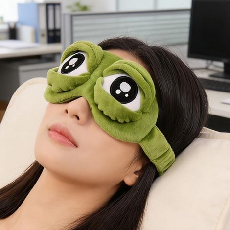 Masque de sommeil grenouille amusant en peluche réglable bloquant la lumière pour le repos de voyage (1/5)