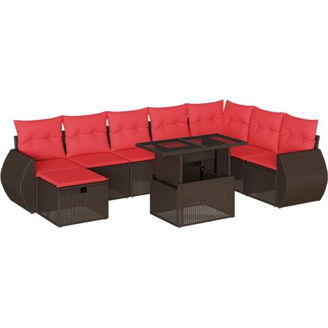 9-teiliges Gartensofa-Set mit Kissen, braun, Polyrattan vidaXL (1/5)