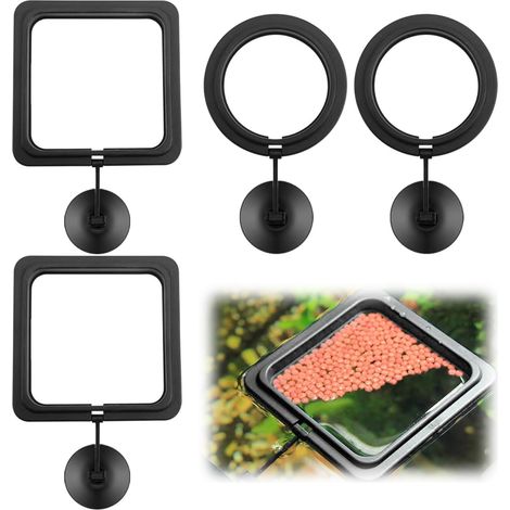 Set di 4 distributori di cibo per pesci - Anelli quadrati e rotondi per acquari - Accessori per acquari