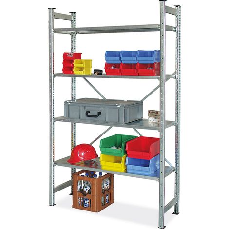 BRB Fachbodenregal mit 4 Böden, Stecksystem, glanzverzinkt, BxH 1070x2 mm (Tiefe 515 mm/Tragkraft 175 kg/Boden) (1/3)