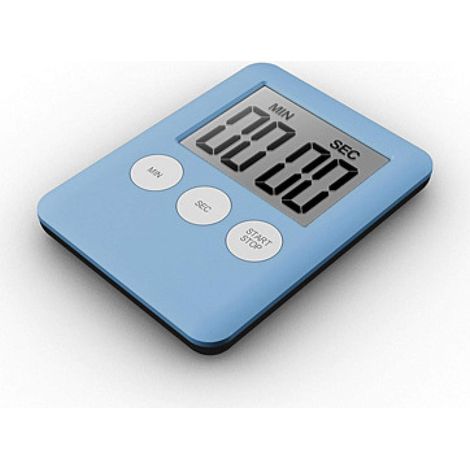 Minuteur de cuisine carré à écran LCD fin, avec compte à rebours et alarme magnétique, bleu. (1/3)