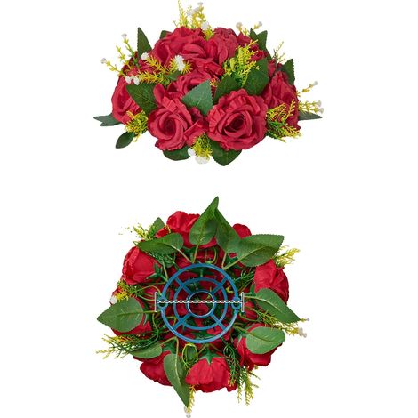 Arreglo floral artificial, 10 piezas, perfecto para bodas y decoración del hogar, rojo, 24 cm (9,5 pulgadas) (1/2)