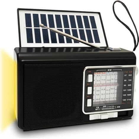 Poste Radio Portable avec Panneau Solaire & 1200mAh Battery, Récepteur AM/FM/SW1-6 avec 8W Haut-Parleur/TWS/USB/TF/Torche, Bluetooth Radio a Pile pour Camping/Urgence/Extérieur (1/5)