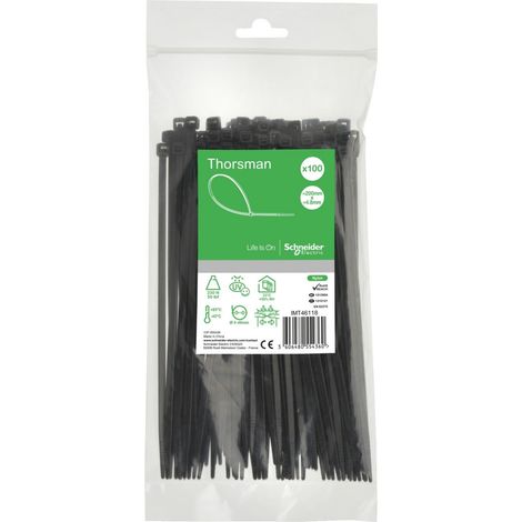 Schneider - Collier De Serrage Plastique En Rilsan Noir 200x4,8mm - Nylon - Lot De 100 Colliers Serre-câbles (1/3)