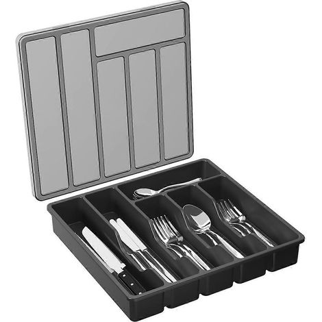 Besteckkasten mit Deckel, abgedeckte Besteckschale, schwarz