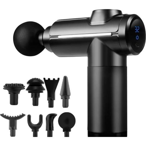 Mini pistolet de massage pour détendre les muscles du cou et des épaules. Appareil portable haute fréquence à plusieurs niveaux – écran LCD noir élégant, 32 niveaux (1/5)