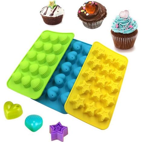 Moule En Silicone - Forme Étoile Cœur Coquillage - Pour Chocolat Bonbons Gelée Glace - -40 °C À 240 °C - Lot De 5 (1/5)