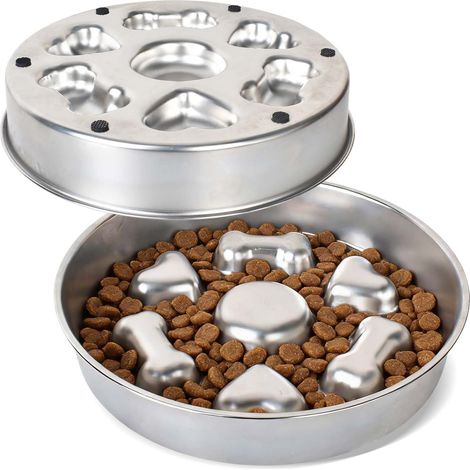Gamelle Anti Glouton Chat ou Chien, Gamelles d'alimentation Lente pour Chiens, Gamelle Chien Anti Glouton Acier Inoxydable pour Petits Animaux de Compagnie, Moyens et Grands (Rond) (1/5)