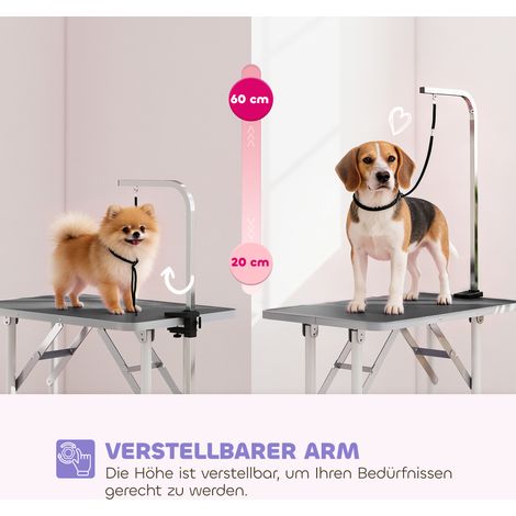 Table de toilettage canin pliable avec sangle de maintien, pieds métalliques, plan antidérapant, dimensions 81 x 48,5 x 80 cm, noir (1/4)