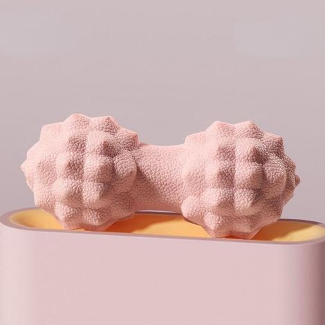 Double balle de massage rose en forme de cacahuète — 14 x 6 cm — Idéale pour le cou, le dos, la colonne vertébrale et les points gâchettes