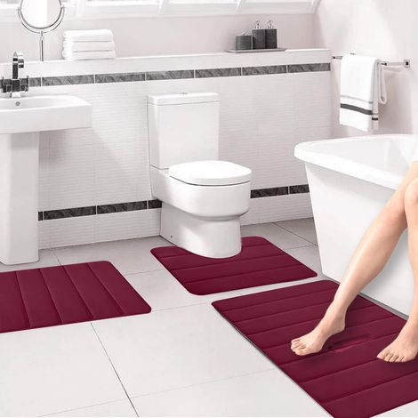 Tapis De Bain En Mousse À Mémoire De Forme - 3 Pièces - 40x50 cm 40x60 cm 38x42 cm - Absorption D'eau - Dos Anti-dérapant - Lavable En Machine - Polyester (1/5)