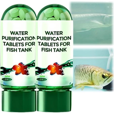 2Pcs Fish Tank Water Purification Tablets,Comprimé Purificateur Eau Aquarium, Pastille Purification Eau Aquarium, Water Purification Tablets for Fish Tank, Clarificateur Eau Aquarium Naturel