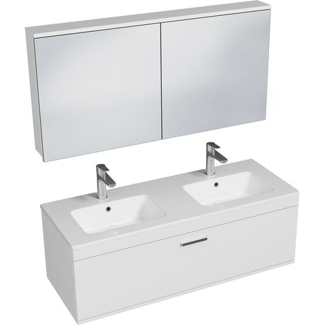 RUBITE Meuble salle de bain double vasque 1 tiroir blanc largeur 120 cm + miroir armoire (1/5)