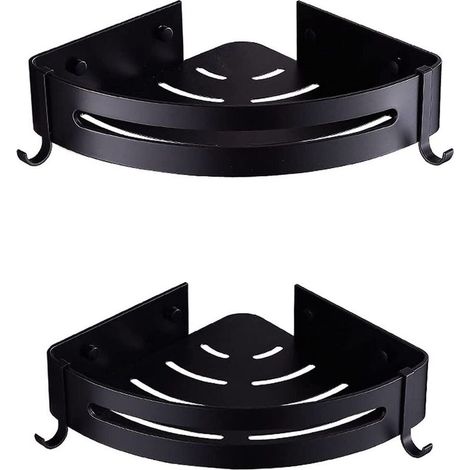 Tablette de douche,2 tablette de douche, tablette d'angle, sans perçage (noir) (1/5)