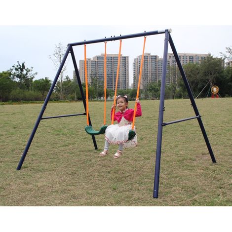 Altalena doppia per bambini 3-8 anni 259,08 x 187,96 x 180,34 cm in acciaio blu e verde HAVRYA (1/5)