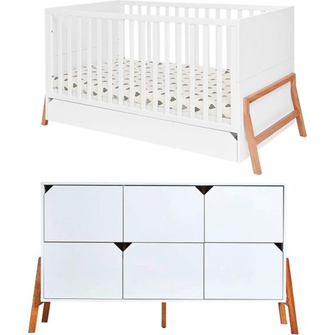 Lit évolutif 70x140 et commode 6 tiroirs Bellamy Lotta Blanc (1/5)