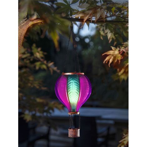 Smart Garden Aurora Solar Flaming Hot Air Balloon Lantern Hanging Light LED Pink (1/2)