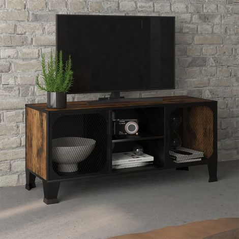 INLIFE Meuble TV Marron rustique 105x36x47 cm Métal et MDF (1/5)