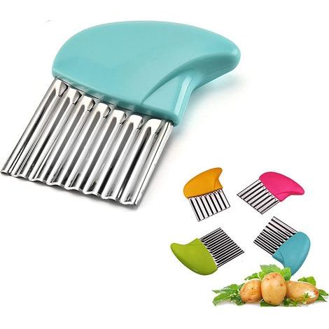 Cortador ondulado, herramienta de corte francesa, cortador de patatas fritas, cortador de patatas, cortador de frutas y verduras, cuchillo ondulado, acero inoxidable, aleatorio (1/4)