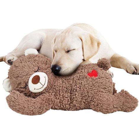 1 - Peluche Chien - Jouet Apaisant - Simulation Battement Cœur - Réduction Anxiété Chiots - Compagnon Sommeil - Marron - 25x15cm (1/5)