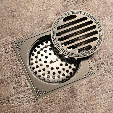 GROOFOO Siphon de sol en bronze anti-odeur, anti-insectes, anti-reflux, grand débit pour salle de bain et WC (1/5)