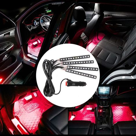 Kit 4x Ruban LED RGB 12SMD 12V Intérieur Voiture Lumière d'Ambiance Pied avec Télécommande Rouge (1/5)