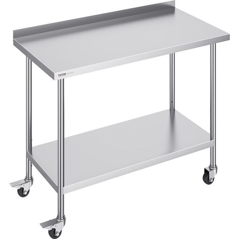 VEVOR Tavolo da Lavoro in Acciaio Inossidabile 610 x 1219x 1005 mm Tavolo Commerciale Preparazione Alimenti Ruote, Tavolo da Lavoro Carichi Pesanti, Tavolo Altezza Regolabile Ristorante Casa Hotel