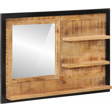 Spiegel mit Ablagen 80x8x55 cm Glas und Massivholz Mango