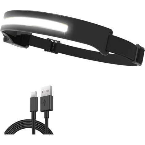 Lampe frontale - Rechargeable par USB - Lampe frontale à capteur - Portable - Idéale pour le jogging, la randonnée, le camping et le ski - Noire