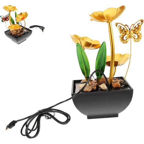 Fontaine Intérieure en Fer Forgé Circulation d'eau USB Petite Fontaine Décorative pour Bureau et Salon Apportant Ambiance Zen Ornements de Table Design Intérieure (1/5)