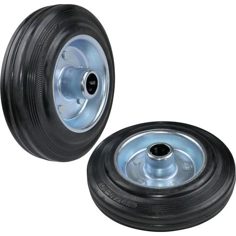 Lot de 2 roulettes de transport Ø 160 mm à roulements à billes – charge admissible 130 kg – couleur des roues : caoutchouc noir – jante en acier (1/5)
