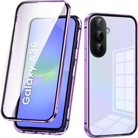 Custodia per Samsung Galaxy A36 5G, con doppio vetro magnetico, colore viola (1/5)