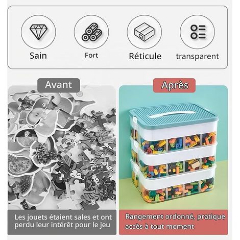 Boîte de Rangement Empilable pour Jouets Boîte à Jouets Caisse Jouet Enfant Organiseur Transparente Compartiments Jeux Bloc de Construction Puzzle Portable Bac de Rangement (1/4)